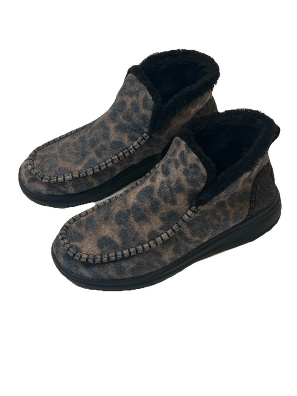 Hey Dude Denny Leo Nut Womens 8 Leopard Print Faux Fur Lined Ankle Boots